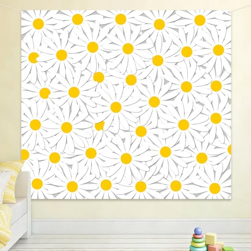 Wiooffen Daisy Party Backdrop Spring Groovy Boho Birthday Decorations Daisy Flower Backdrop Photography Background Spring Floral Banner for Women Girls Birthday Party Wedding Baby Shower Photo Props