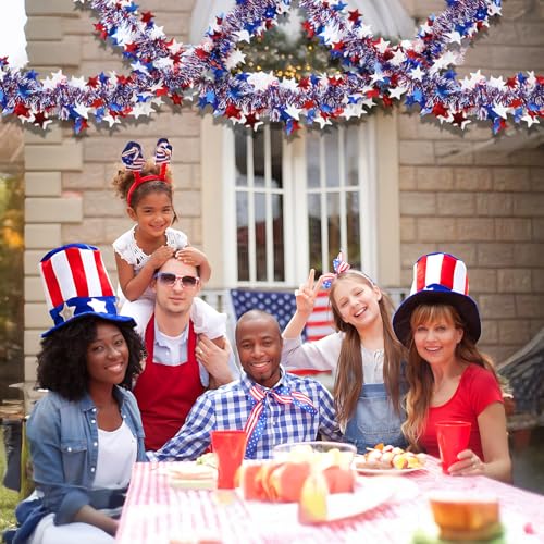 4th of July Garland Decorations,50Ft Glitter Tinsel Patriotic Decor for Tree Car Golf Cart Parade Float Bike Party Table Yard Door Boat Indoor Outdoor Holiday Home - color: Blue