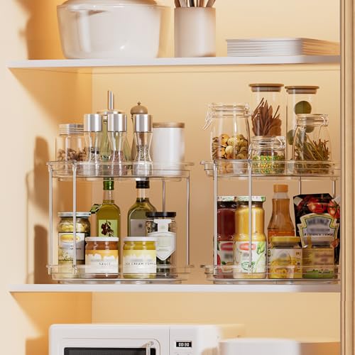 LAMU 2 Pack 2 Tier Lazy Susan Turntable Organizer 10.6'' Rotating Spice Rack Organization for Cabinet, Kitchen, Pantry, Countertop, Bathroom, Vanity, Medicine Cabinet Organizer, Clear - color: Clear, size: 10.6in 2 Pack