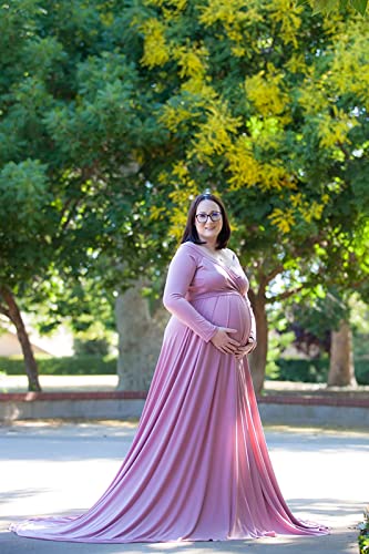 Saslax Maternity Off Shoulders Half Circle Gown for Baby Shower Photo Props Dress - color: Mauve 64, size: Large