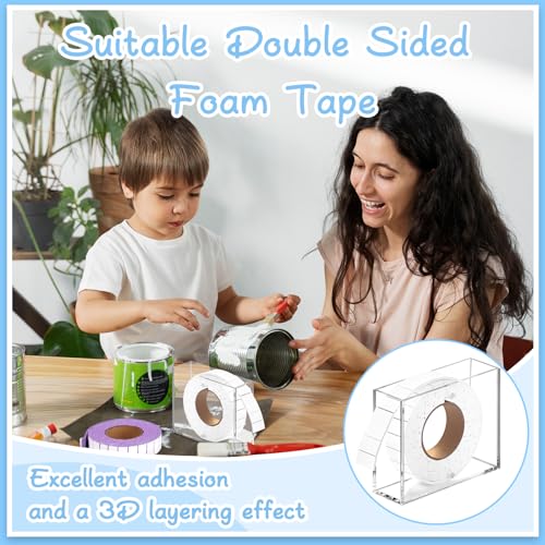 Double Sided Foam Tape Squares 0.75 X 0.5 Pre Cut Foam Adhesive Squares Roll with Acrylic Storage Box 3D Foam Tape for Crafts Arts Sewing DIY Office Supplies (Tape+Box, White) - color: White, style: Tape+Box