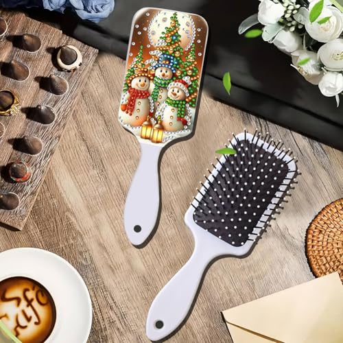 2Pcs Diamond Art Wooden Comb Craft Kit, 5D Special Shaped Rhinestone Diamond Painting Hair Accessories, DIY Sparkly Styling Comb for Daily Use Home Salon Decor (Snowman Christmas Tree) - color: XX064 XX065