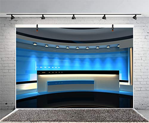 Leyiyi 5x3ft News Broadcast Hall Backdrop Recetation Desk Modern Office Interior Program Record Front Table TV Show Photo Background Business Study Adults Portrait Studio Prop Vinyl Wallpaper - size: 5x3ft