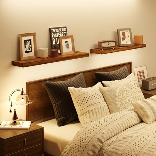 BAMEOS Floating Shelf,Wall Shelf,Decor Wall Mounted Shelves,Hanging Shelf Set L24xW6 for Bathroom Kitchen Living,Kitchen,Room Bedroom Storage, Rustic Brown - color: Rustic Brown, size: 24x6 2Pcs