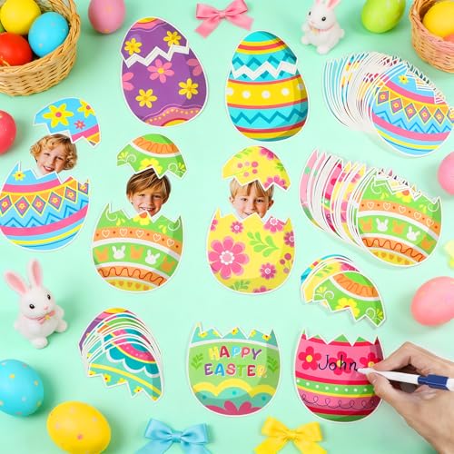 60pcs Easter Egg Theme Cutouts Easter Bulletin Board Decorations Spring Egg Shaped Paper Cut-Outs Classroom Decor for Boys Girls Classroom DIY Craft Photo Kindergarten Preschool Wall Door Supplies - style: Easter Egg