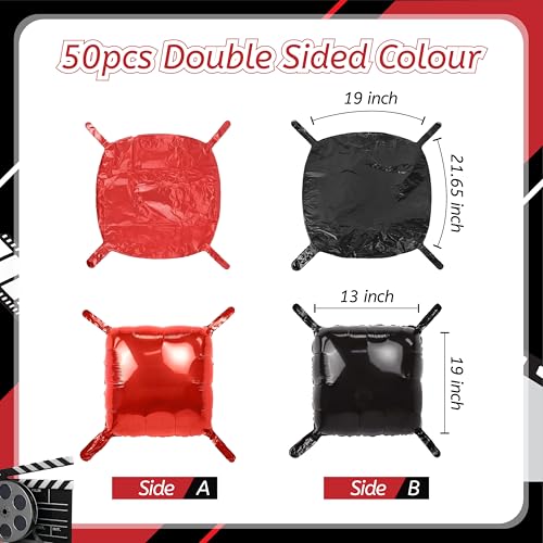 50PCS Black and Red Square Foil Balloon Wal, Reusable DIY Mylar Double Side Metallic Red Black Garland Tunnel Arch Kit for Anniversary Bachelorette Engagement Halloween Party Decor - color: Black & Red