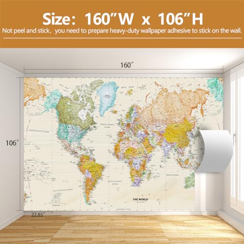 World Map Wallpaper Kids Wallpaper Mural for Nursery(Not Peel and Stick) - color: CYBH-917, size: 160" x 106"