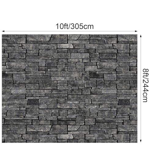 VitalCozy 10 x 8 ft Brick Wall Backdrop for Photoshoot Polyester Fabric Dark Gray Brick Backdrop Background for Fireplace Home Decoration Newborn Birthday Party - color: Dark Gray, size: 10 x 8 ft