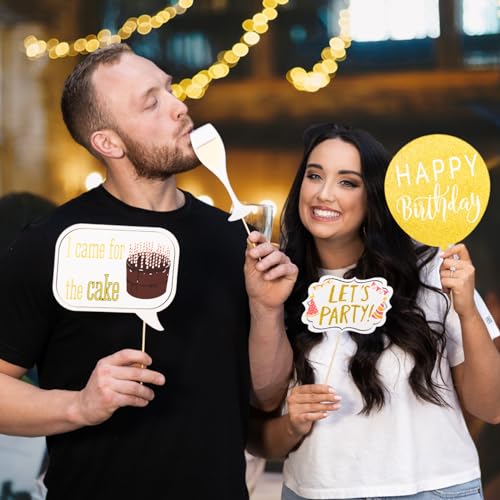 Birthday Photo Booth Props - 41-pc Kit with 8 x 10-Inch Sign, 60 Adhesive Pads, 45 Sticks