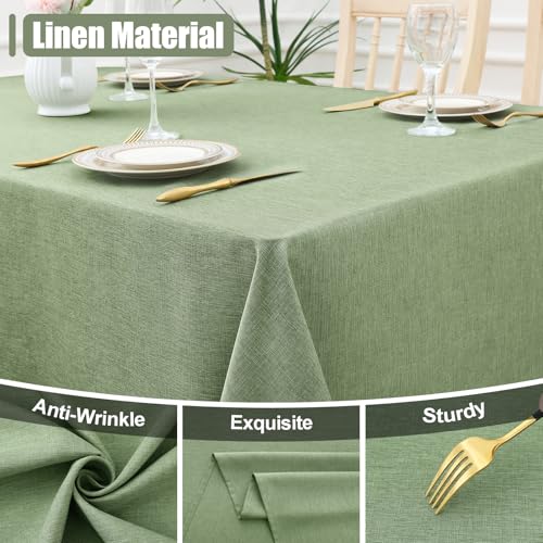 Smiry Rectangle Table Cloth Linen Textured, Waterproof Spillproof Anti-Wrinkle Burlap Tablecloth, Washable Decorative Fabric Table Cover for Dining, Party, Banquet, 52 x 70 Inch, Sage Green - color: Sage Green, size: 70" x 52" (Rectangular)
