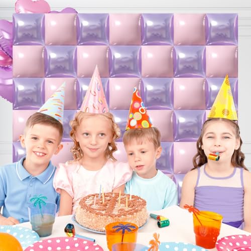 50PCS Pink and Purple Square Foil Balloon Wal Backdrop with Reusable DIY Mylar Double Side Balloons Garland Tunnel Arch Kit for Anniversary Bachelorette Game Engagement Halloween Party Decor - color: Purple & Pink