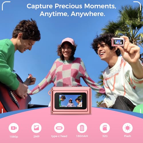HOTU Mini Keychain Digital Camera, Y2K Pocket-Size Mini Camera, 2MP 1080P Small Camera with 32GB Card, Video Recorder with Long Battery Life for Travel, Party and Vlog (Rose Gold) - color: Rose Gold, style: Minimalist