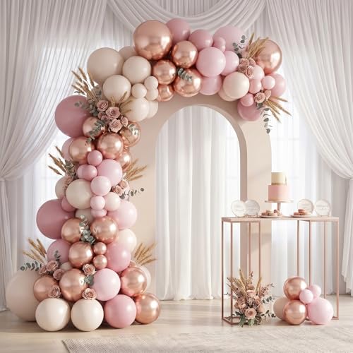 Dusty Pink Beige Balloon, 55 Packs 12 Inch Double Stuffed Retro Baby Pink and Metallic Rose Gold Balloons for Bridal Baby Shower Women Girls Boho Birthday Wedding Mother's Day Party Decorations - color: Dusty Pink Beige