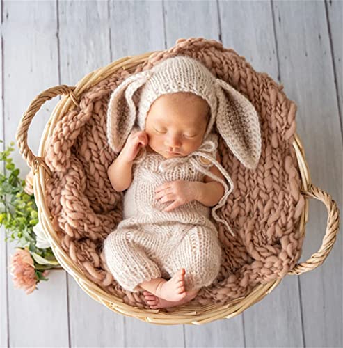 Newborn Baby Bunny Rabbit Crochet Knitted Photography Props Newborn Baby Outfits Diaper Costume - color: Cream-coloured