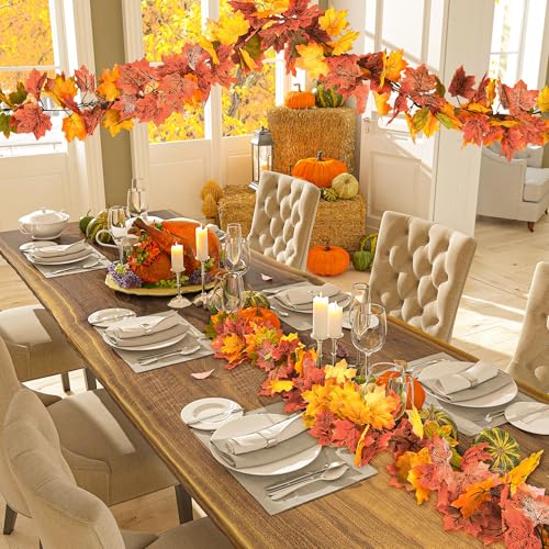 Helimoto 12 Pack Autumn Garland, 70.8 FT Fall Garland with 24 Hooks, Artificial Hanging Fall Decorations for Home for Autumn Thanksgiving Decor Wedding Party Fireplace Mantle Wall Outdoor Decorations - color: Green, size: 12 Pcs