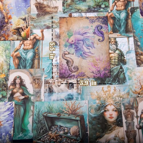 Yoksas 120 Sheets Vintage Mythology Fantasy Sea Ocean Scrapbook Paper - Mermaid Seahorse Corals UnderSea Junk Journals Decorative Cardstock for Posters,Card Making,Crafts Paper - color: Ocean Mythology, size: 3.94″ x 5.51″