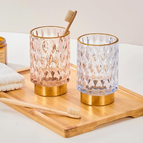 Makeup Brush Holder Organizer,Toothbrush Holders,Desk Pen Pencil Holder,Multifunctional Vintage Glass Brush Cup(A39-10-US) - color: Pink