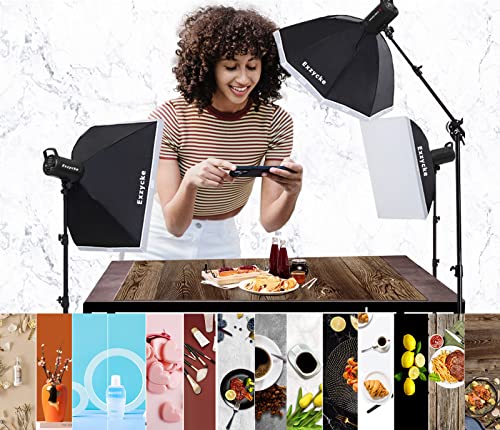 7Pcs 14Patterns Photography Background Paper with Stand, 34x23in Double-Sided Photo Tabletop Backdrops Props for Food Jewelry Cosmetics Makeup (Black White Blue) (PBP03247PCS)