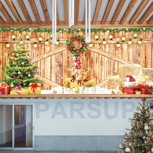 Christmas Garage Door Banner, 16 x 7ft Merry Christmas Garage Cover Large Xmas Party Background Decoration for Photography, Holiday Photo Booth Props Outdoor Hanging Decor for Winter Supplies - color: Christmas Gold, Green