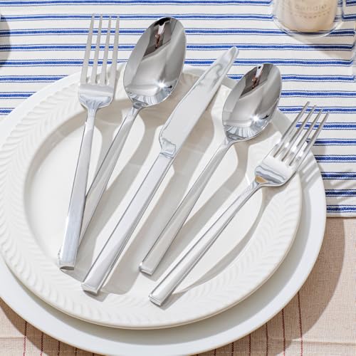 KINGSTONE Silverware Set, 60-Piece Flatware Cutlery Set Premium Stainless Steel, Service for 12, for Kitchen, Home, Wedding, Party, Mirror Polished and Dishwasher Safe - size: 60-piece