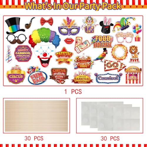30 Pieces Carnival Photo Booth Props Funny Circus Carnival Photobooth Props Carnival Theme Party Decorations for Birthday Christmas New Year School Party - color: Light Brown