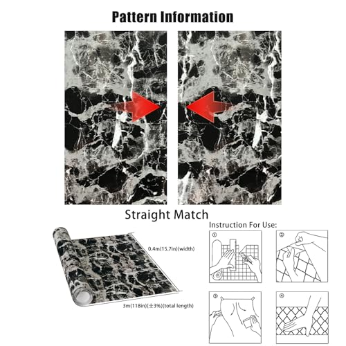 Yancorp 120inches Black Wallpaper Black and White Stripes Peel and Stick Wallpaper Marble Stick on Counter Tops Self Adhesive - color: Black, size: 120" x 16"