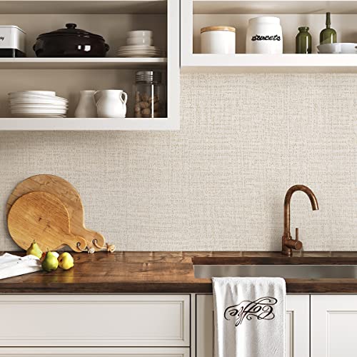 Beige Wallpaper Grasscloth Peel and Stick Wallpaper Contact Paper for Walls 17.7inx196.8in Textured Wall Paper Vinyl Grasscloth Removable Faux Linen Peel and Stick Beige Self Adhesive Vinyl - color: Beige, size: 17.7" x 196.8"