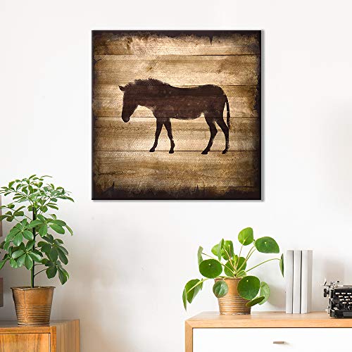 wall26 - Square Canvas Wall Art - Horse Silhouette on Rustic Wood Board Texture Background - Giclee Print Gallery Wrap Modern Home Art Ready to Hang - 12x12 inches - color: Horse - 01, size: 12"L x 12"W