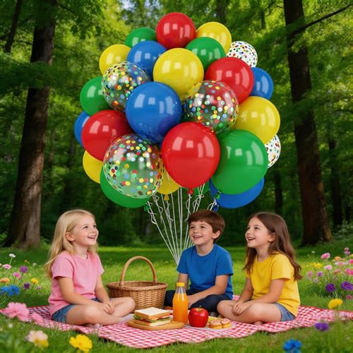 Red Blue Yellow Green Balloon Set, 12 Inch Carnival Circus Party Balloon Red Blue Green Yellow Helium Balloons Confetti Latex Balloon for Video Game Party Rainbow Kid Birthday Party Carnival Circus - color: Red Blue Yellow Green