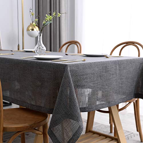 maxmill Flaxy Faux Linen Tablecloth with 2-Tone Slubby Texture Wrinkle Free Anti-Shrink Soft Table Cloth for Kitchen Dining Tabletop for Outdoor and Indoor Use Rectangle 60 x 84 Inch Charcoal - color: Flaxy Charcoal, size: 84" x 60" (Rectangular)