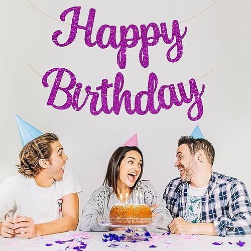 BEISHIDA Happy Birthday Banner - NO DIY,Purple 10Feet Pre-Strung-Glitter Birthday Sign Garland Backdrop Decorations for Women men Party - color: purple