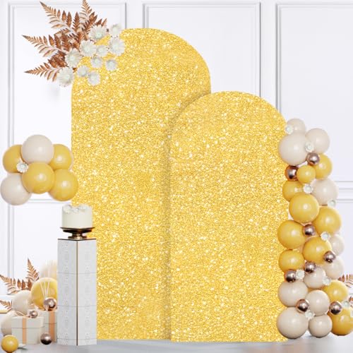 MODFUNS Arch Backdrop Stand and Cover Set 6&7.2ft Gold Sequins Arch Cover Metal Arch Backdrop Stand Set of 2 Wedding Arch Frame with Covers for Reception Birthday Party Decorations - color: Gold, size: 6&7.2FT-Set