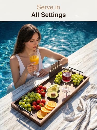 TIDITA Acacia Large Charcuterie Boards for Party with Cheese Knife Set of 4 – Acacia Wood Serving Tray with Handles, Long Charcuterie Board, Wooden Cheese Board (Walnut Color, 30 Inch) - color: Walnut Color, size: 30" x 12" x 1.5"