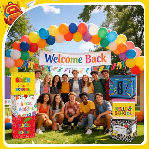 Tenceur 6 Pcs Back to School Decorations Box First Day of School Party Decor 11.8'' Crayon Composition Notebook Paper Boxes for Teacher Classroom Preschool Kindergarten Photo Booth Prop Party Supplies - style: Back to School