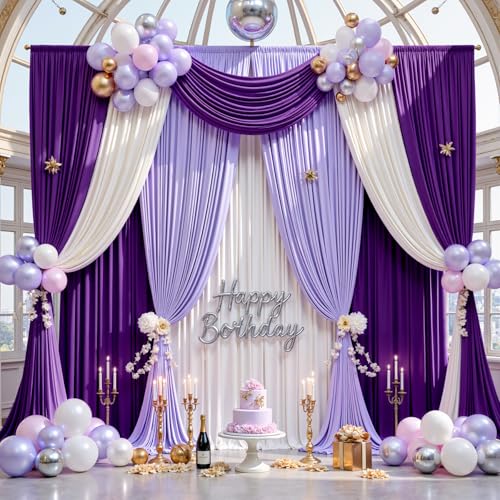 10ft×12ft Wrinkle Free Purple Backdrop Curtain for Wedding Parties, 2 Panels 5×12ft Long Silky Polyester Fabric Backdrop Drapes Photo Back Drop Curtains for Girls Party Photography Background Cloth - color: Purple, size: 12ft Long_2 Panels