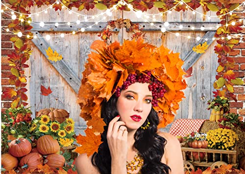 CHAIYA 7x5ft Fall Thanksgiving Backdrop Autumn Pumpkin Harvest Barn Background Maple Leaves Baby Shower Banner Decoration Birthday Party Supplies Photo Booth Prop