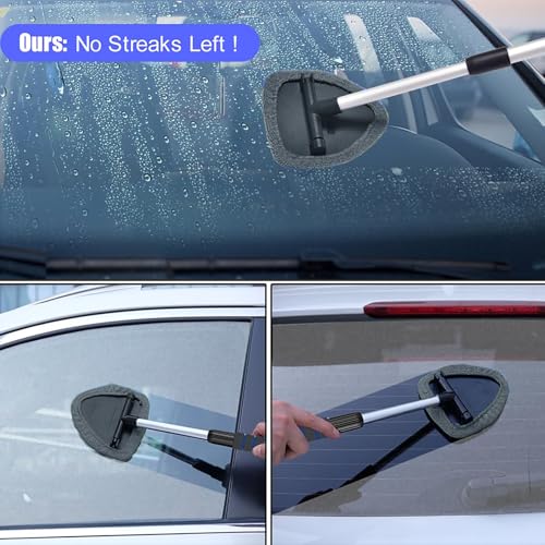 desin Windshield Cleaning Tool, Car Window Cleaner Windshield Cleaner with 4 Reusable and Washable Microfiber Pads and Extendable Handle Auto Inside Glass Wiper - color: Gray