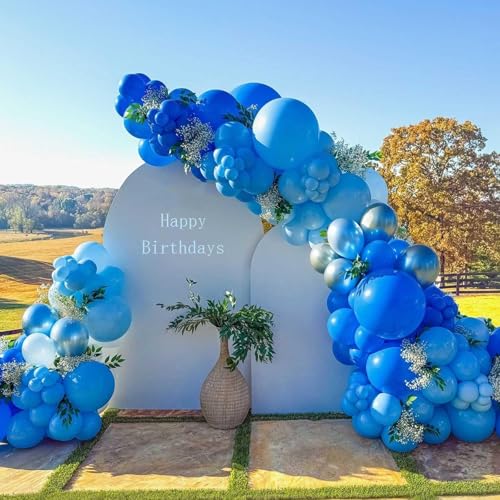 Blue Balloons, 12 Inch Double Stuffed Metallic Light Blue Mixed Latex Balloon, Chrome Dark Navy Confetti Helium Balloons for Boys Men Birthday Baby Shower Graduation Space Theme Party Decorations - color: Blue