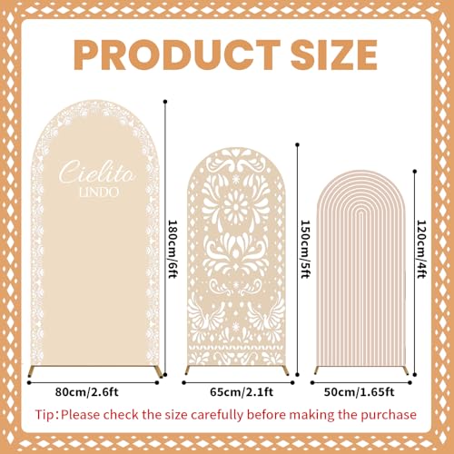 3 Pcs Mexican Arch Backdrop Cover 4Ft 5Ft 6Ft Beige Backdrop Double-Sided Arch Stand Covers Photo Background for Talavera Baby Shower Wedding Birthday Fiesta Party Decoration