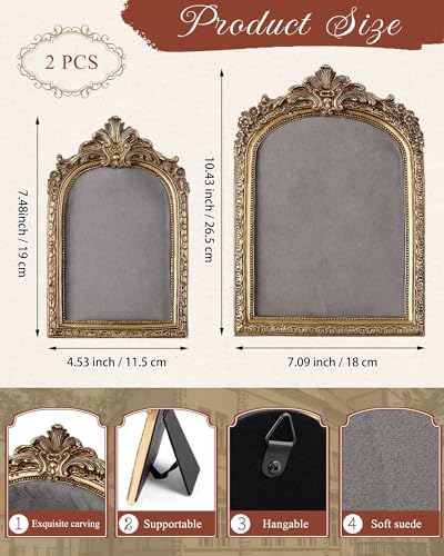Wonderjune 2 Pcs Gold Jewelry Display Stand Vintage Necklace Organizer Ring Holder Earring Tray Resin Jewelry Photography Props Frame with Velvet Backing for Gifts (Grey,Large,Small,Elegant) - color: Grey, size: Large,Small, style: Elegant