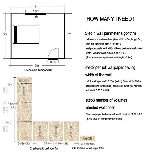 Q QIHANG Modern Minimalist Embossed 3D Rose Flower Non-Woven Non-Self Adhesive Wallpaper Cream&Gray Color 0.53m(1.738' W) x 10m(32.8' L)=5.3㎡(57 sq.ft) - color: Cream Gray