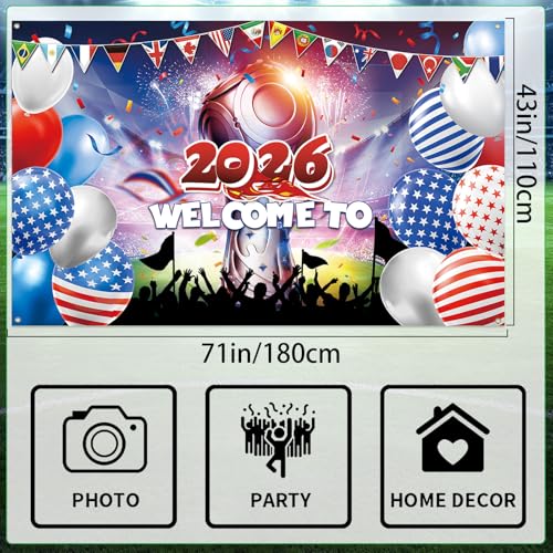 World Cup Backdrop 2026 International Country Flag&Trophy Showcase Decorations Welcome Banner Soccer Merchandise Football Background Classroom Office Sport Event Home Party Photo Booth Props 71×43In