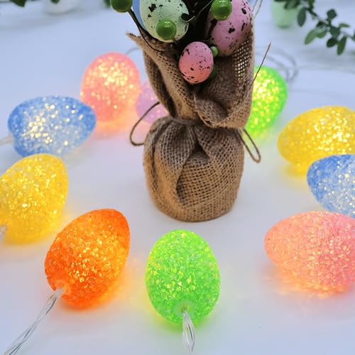 YOLIGHT Easter Decorations Egg Lights Fairy Light Battery Operated with Timer, 6.5ft 10 LED Easter Lights String for Table Home Tree Mantel Party Décor, Indoor & Outdoor - style: Colorful Eggs