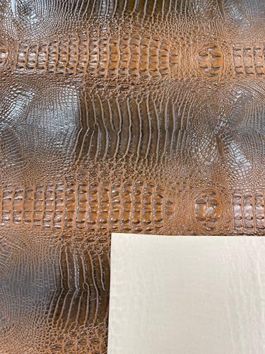 54” Wide Gator Two Tone Fake Leather Upholstery, 3-D Crocodile Skin Texture Faux Leather PVC Vinyl Fabric Sold by The Yard. (Cognac) - color: Cognac