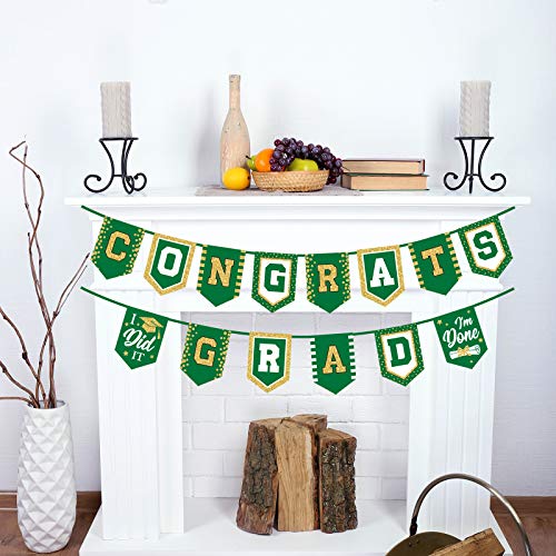 2026 Green Graduation Banner - No DIY Required Graduation Party Supplies Decorations Grad Banner for College, High School Party (Green Gold Congrats Grad) - color: Green