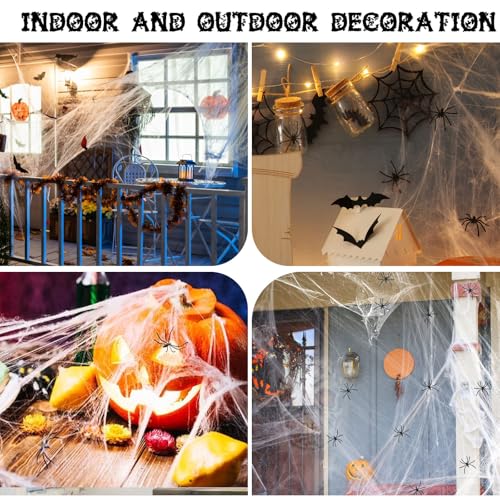 1200 sqft Halloween Spider Webs and 50pcs Fake Spiders Super Stretch Cobwebs Party Decorate for Halloween Theme Indoor and Outdoor Decoration