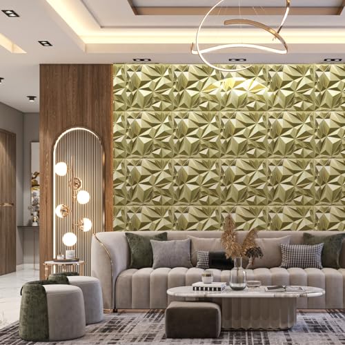 STICKGOO 3D Wall Panels for Interior Wall Decor, Champaign Gold Diamond Design Accent Wall Panels, 19.7" x 19.7" Decorative 3D Wall Panels for Living Room, Lobby, Office - color: Champaign Gold