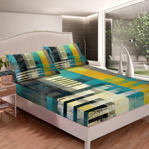 Erosebridal Yellow Green Fitted Sheet Twin Ombre Sheet Set for Kids Boys Girls Teens Adult,Hip Hop Texture Bed Sheets Retro Watercolor Grunge Hippie Top Sheet Modern Abstract Art Room Decor - color: Multi 04, size: Twin