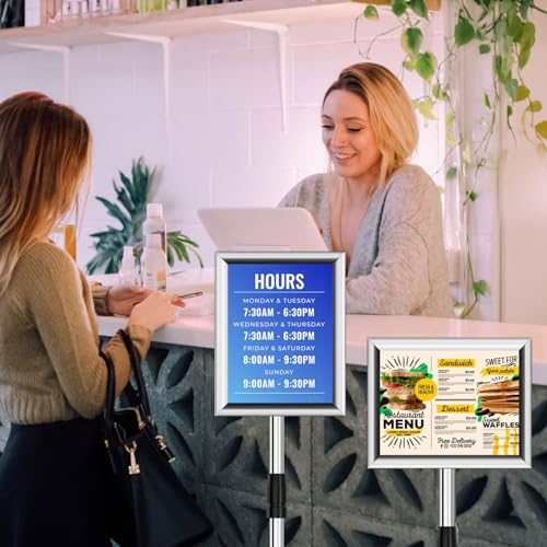 Sign Holder Stand - 8.5 ×11 inch Standing Display Sign Stand, Adjustable Poster Sign Holder Heavy Duty Pedestal Floor Sign Stand, Snap Open Frame for Vertical & Horizontal View, Silver (Silver, 8.5x11 1-Pack) - color: Silver, size: 8.5x11 1-pack
