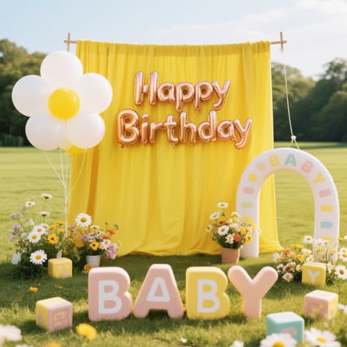 Sugargirl Wrinkle Free Yellow Backdrop Curtains Polyester Photo Backdrop Drapes Curtains with Rod Pockets for Party Birthday Wedding Photography Home Decoration(5x7FT, 2 Panels) - color: Yellow, size: W5' x H7' (2 panels)